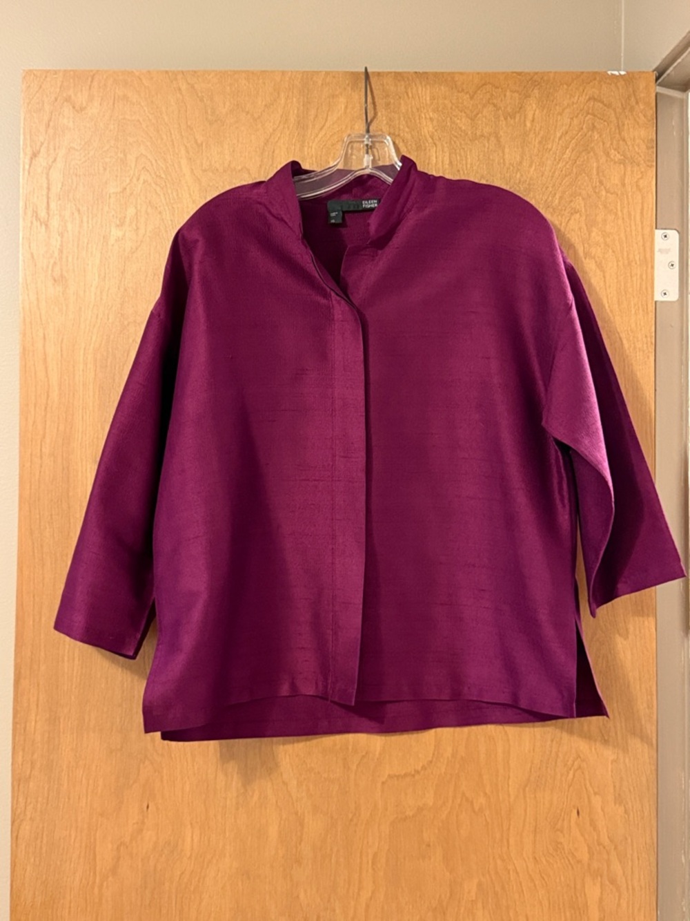 Eileen Fisher Silk Dupioni Mandarin Collar Top | Size XS |β Magenta/Plum